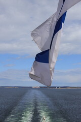 FINLAND FLAG ON  SHIP. TRIP AND ADVENTURE - 503332707