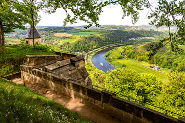 K&ouml;nigstein Fortress in Saxon Switzerland, Germany. View from the fortress wall