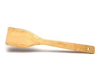 bamboo wooden square cooking spoon white background