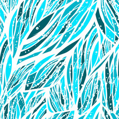 Obraz premium Abstract seamless pattern with water, snow or floral elements in blue and white colors. Vector illustration.