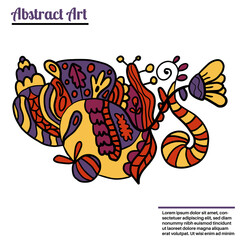 Cute abstract doodle artistic sketch isolated on white background. Crazy messy doodle art with different shapes, curls. Fantasy card.