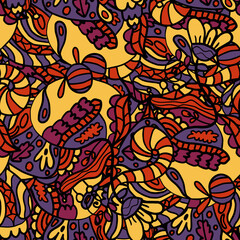 Cute abstract doodle artistic sketch seamless pattern. Background with crazy messy doodle art with different shapes, curls. Fantasy texture, textile, wrap, fabric.