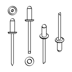 Set rivets in line style. Vector illustration on white background