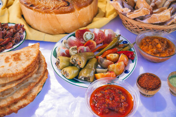 Traditional dishes of Gagauz cuisine from the south of the Republic of Moldova at the Hederlez festival