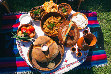 Traditional dishes of Gagauz cuisine from the south of the Republic of Moldova at the Hederlez festival