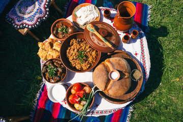 Traditional dishes of Gagauz cuisine from the south of the Republic of Moldova at the Hederlez festival