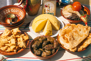 Traditional dishes of Gagauz cuisine from the south of the Republic of Moldova at the Hederlez festival