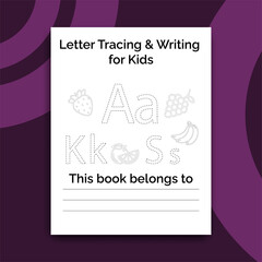 English alphabet letters tracing line printable worksheet with cute pictures for coloring for vocabulary learning. Basic writing practice for preschool and kindergarten kids students and teachers