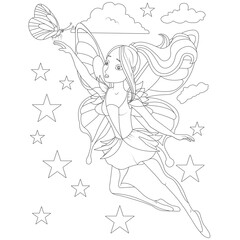 Obraz na płótnie Canvas Funny fairy coloring page for children