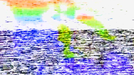Glitch noise distortion of broken video empty background, VHS effect, glitch digital pixel noise. Stock footage abstract pixel background glitch texture. Color digital noise, damage, corrupted signal