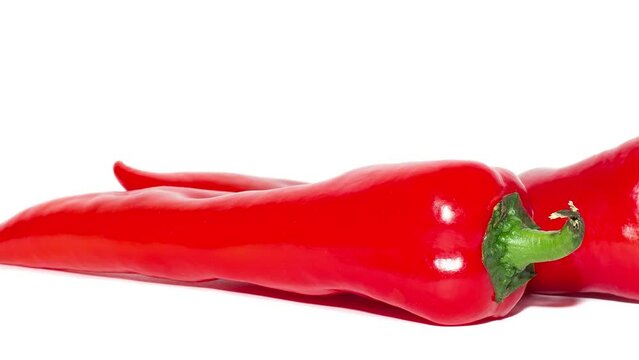 Red peppers isolated on white background. Ramiro pepper. Top view