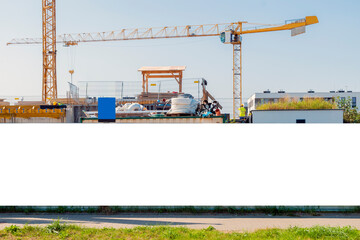 Advertising banner mock-up on the construction site fence