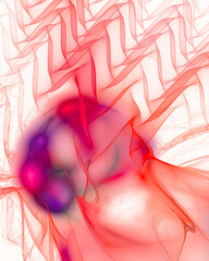 A red wavy veil over red and purple blurs on a white background. Abstract fractal background. 3d rendering. 3d illustration.