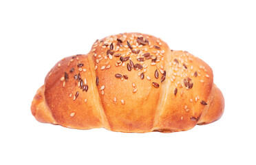 One french croissant isolated on white background.