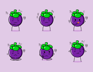 Obraz premium collection of cute mangosteen cartoon character with thinking expressions. suitable for emoticon, logo, symbol and mascot