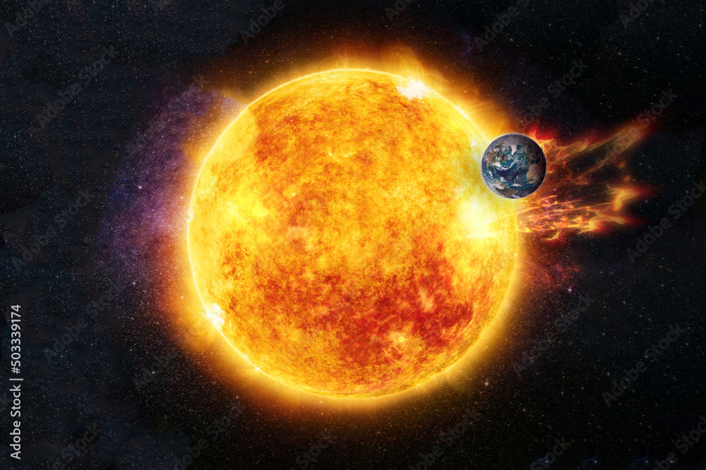 Wall mural solar activity. solar flare and the planet earth is under attack. elements of this image furnished b