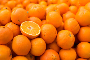 Oranges on sale at the local market. Oranges background
