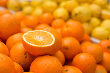 Oranges on sale at the local market. Oranges background