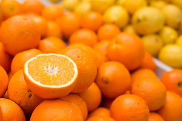 Oranges on sale at the local market. Oranges background