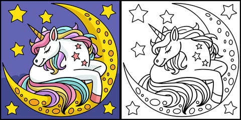 Unicorn Sleeping Over The Moon Illustration