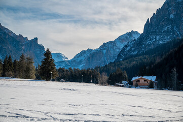 Fototapeta premium Winter in the San Vigilio di Marebbe valley of the Dolomites
