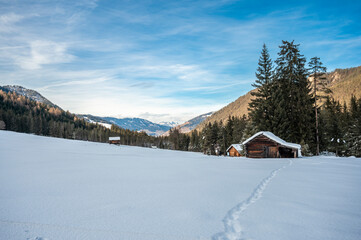 Fototapeta na wymiar Winter in the San Vigilio di Marebbe valley of the Dolomites