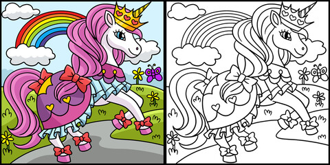 Unicorn Princess Coloring Page Illustration