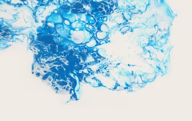 Zelfklevend Fotobehang Art Abstract flow pour acrylic blue and beige color. Wave stain blot background.Art Abstract flow pour acrylic color. Wave stain blot background.Marble texture painting wall. © Liliia