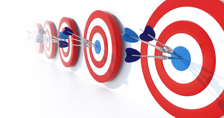 Dart hitting target on white background. Business success concept.