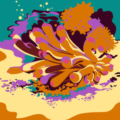 Fototapeta na wymiar Underwater sea life illustration in extreme color palette