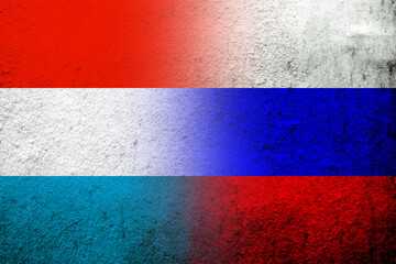 National flag of Russian Federation with The Grand Duchy of Luxembourg National flag. Grunge background
