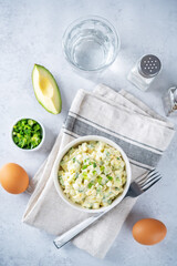 Avocado egg salad in a bowl