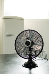Ventilateur vintage et réfrigérateur