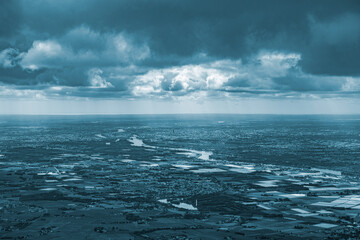 Nantes aerial view from plane in loire river valley