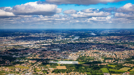 Nantes aerial view from plane in loire river valley