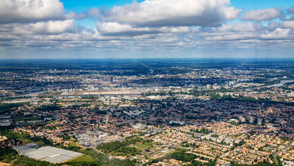 Nantes aerial view from plane in loire river valley