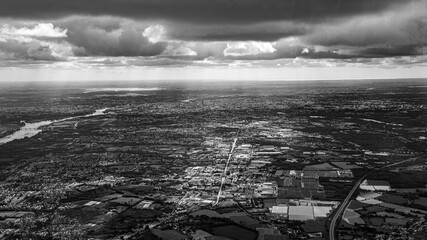 Nantes aerial view from plane in loire river valley