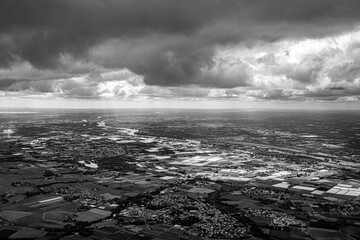 Nantes aerial view from plane in loire river valley