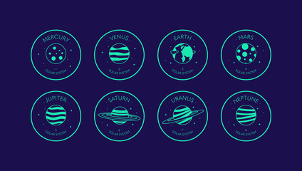 Group of planets with name outlined