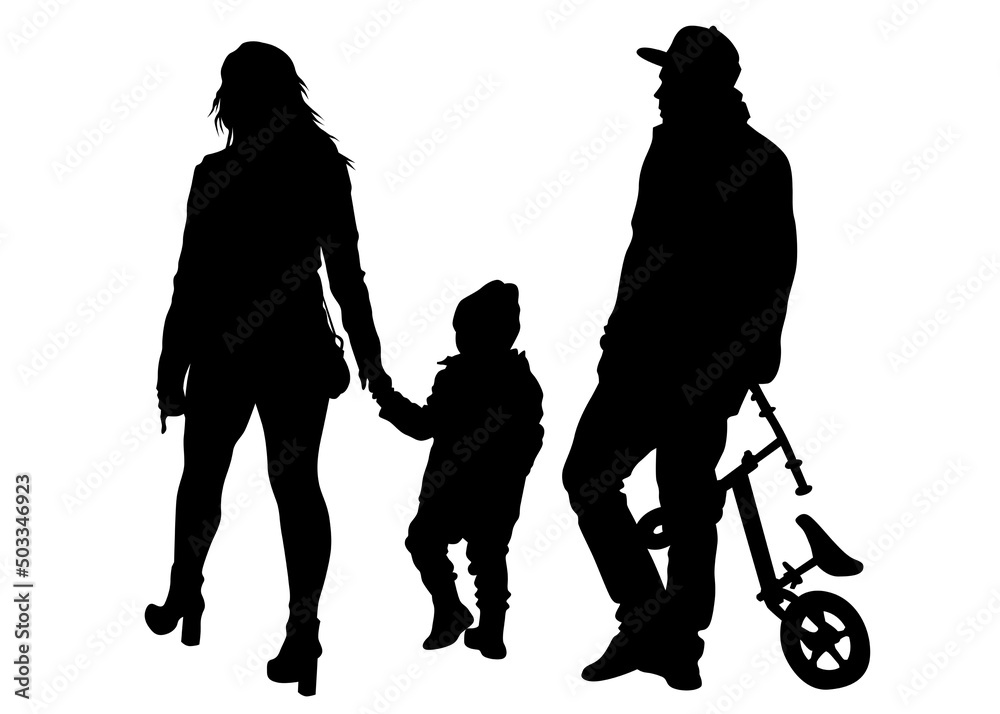 Wall mural Families with little child on white background