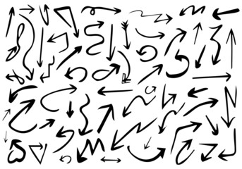 Hand drawn set of arrows. Collection black arrow on white background. Vector illustration.