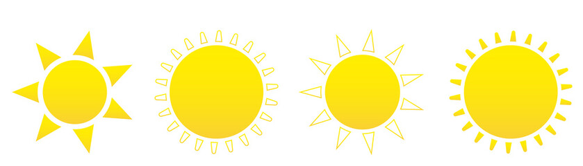 Sun icon set. Weather sun icon. Yellow sun star. Summer elements for design. Vector illustration