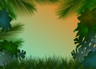 Naklejka premium Background of Tropical Leaves. Composition with empty space. Vector Illustration
