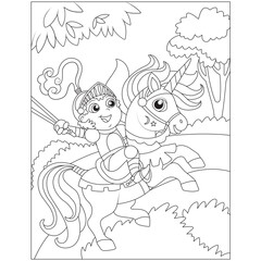 Fototapeta na wymiar Funny unicorn coloring page for kids