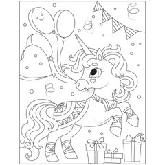 Funny unicorn coloring page for kids