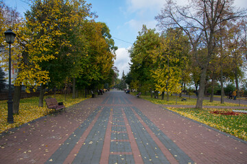 Crown Avenue. Volga Embankment in Ulyanovsk, Russia Autum.