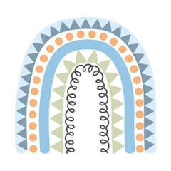 Scandinavian bohemian rainbow isolated on white background. Hand drawn clipart boho, kids decoration with cute rainbow. Ethnic style