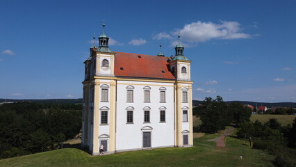 Moravsky Krumlov, Chapel of St. Florian. spring landscape. Southern Moravia, Czech Republic,aerial panorama
 - obrazy, fototapety, plakaty
