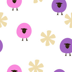 Pattern sheeps and flowers