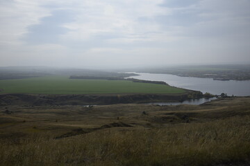 view on panorama of the Volga river. landscape with green hills and a river. Ulyanovsk Russia.